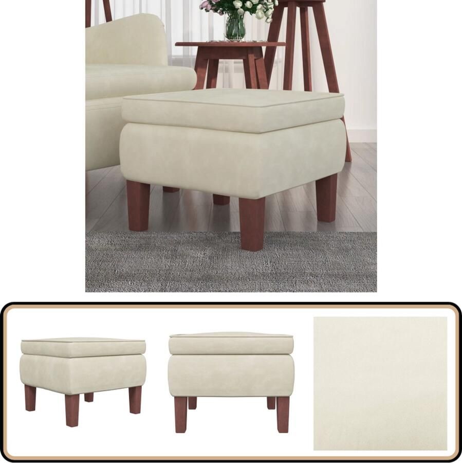 VidaXL Kruk Fluweel Crème Houten poten Krukkentjes Voetenbank Lounge Meubels Huiskamerstijl Design Kruk Velvet Bankje Beige Meubelen Moderne Kruk Kleine Kruk Multifunctionele Kruk