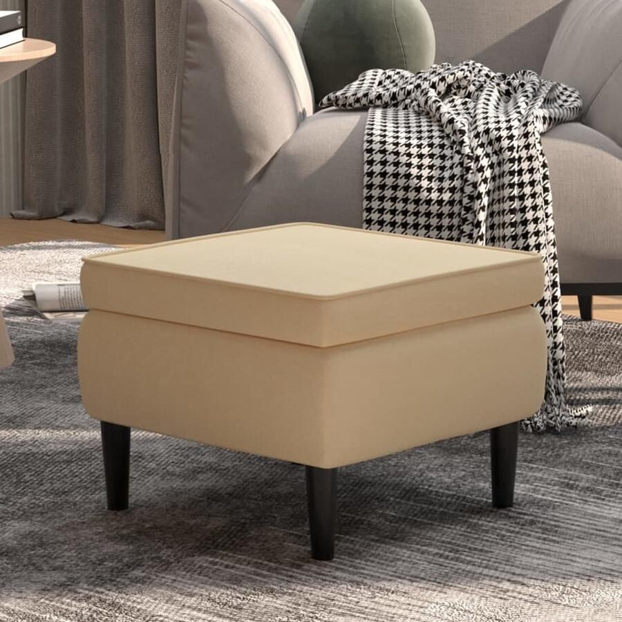 VidaXL Kruk Fluweel Crèmekleurig Houten poten Kruisvoet Bank Voetenbank Lounge Meubilair Design Kruk Moderne Kruk Fluweel Kruk Beige Kruk Kleine Kruk Multifunctionele Kruk Binnen Decoratie