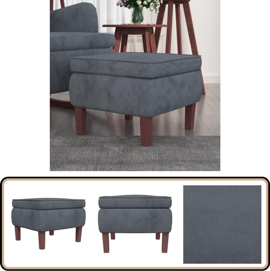 VidaXL Kruk Fluweel Donkergrijs Houten poten Voetenbank Kruk Zithoek Lounge Meubilair Donkere Kleuren Grijs Meubilair Velvet Bankje Moderne Kruk Compacte Kruk
