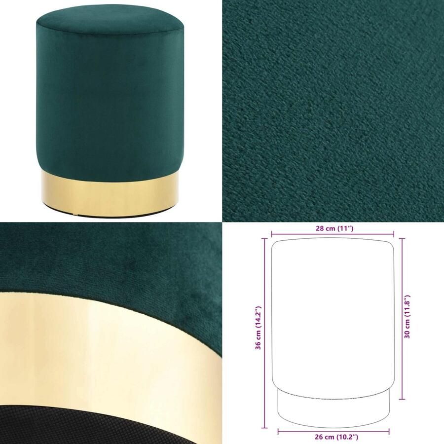 VidaXL Kruk fluweel donkergroen en goudkleurig Kruk Krukken Voetbank Voetbanken