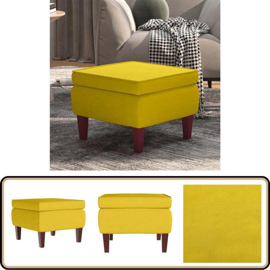 VidaXL Kruk Fluweel Geel Houten Poten 52x52x42 cm Krukje Fluweel Bankje Gele Kruk Vintage Kruk Lounge Kruk Bijzettafel Voetensteun Huiskamer Meubels Gezellig Wonen