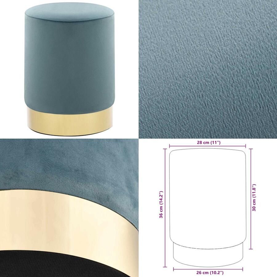 VidaXL Kruk fluweel lichtblauw en goudkleurig Kruk Krukken Voetbank Voetbanken