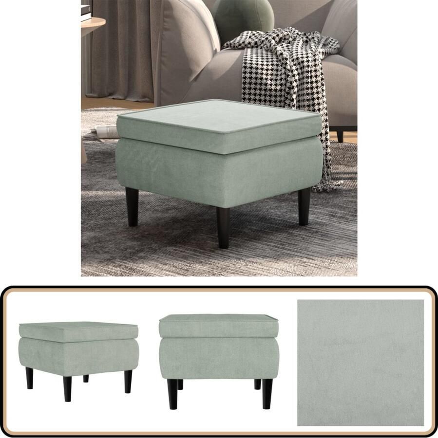 VidaXL Kruk Fluweel Lichtgrijs Houten poten Voetenbank Kruk Lounge Bank Relaxstoel Zachte Zithoek