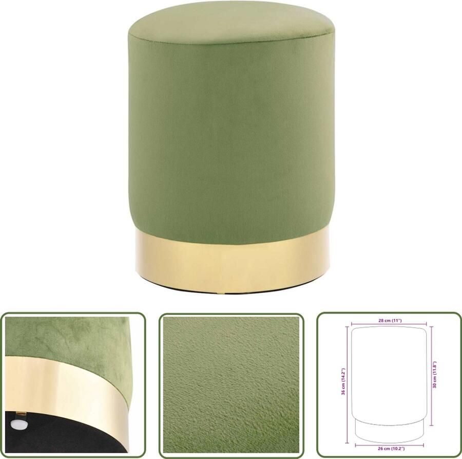VidaXL Kruk Fluweel Mosterdgroen en Goud 28x36 cm Krukje Tonvormige Kruk Velvet Kruk Gouden Kruk Mustard Groen Woonaccessoires Interieurdecoratie Stoere Kruk Trendy Kruk Multifunctionele Kruk Zitkruk