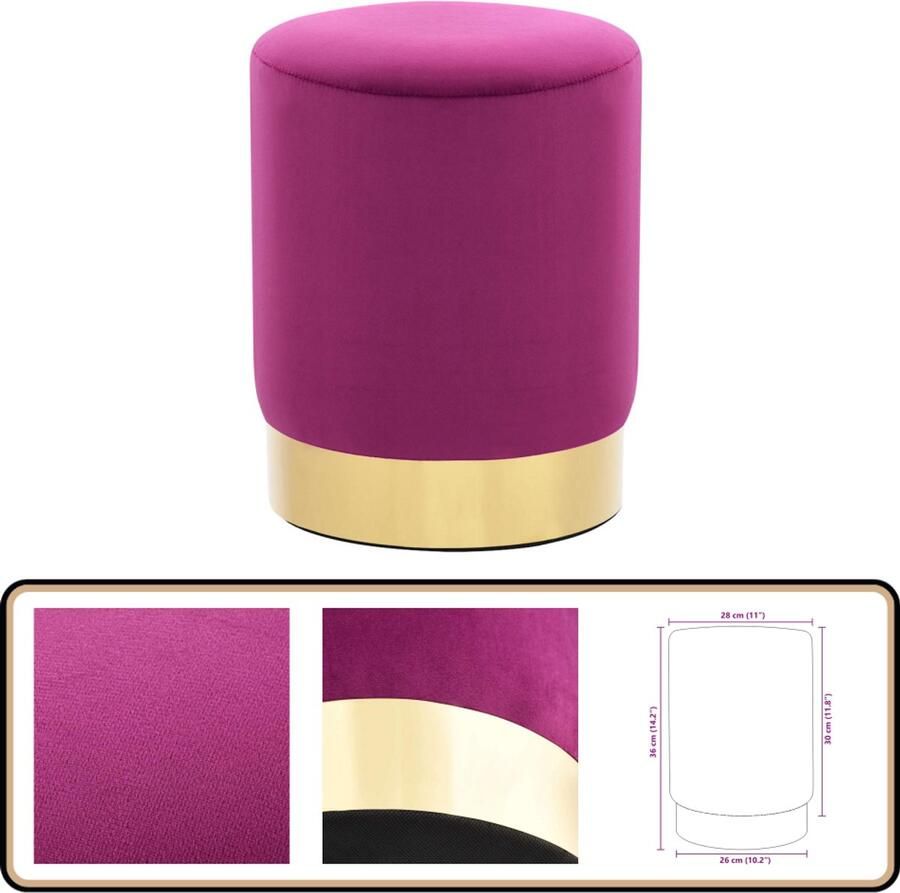 VidaXL Kruk Fluweel Paars & Goud Luxe Design Luxe Kruk Velvet Kruk Stoffen Kruk Ronde Kruk Tonvormige Kruk - Foto 2