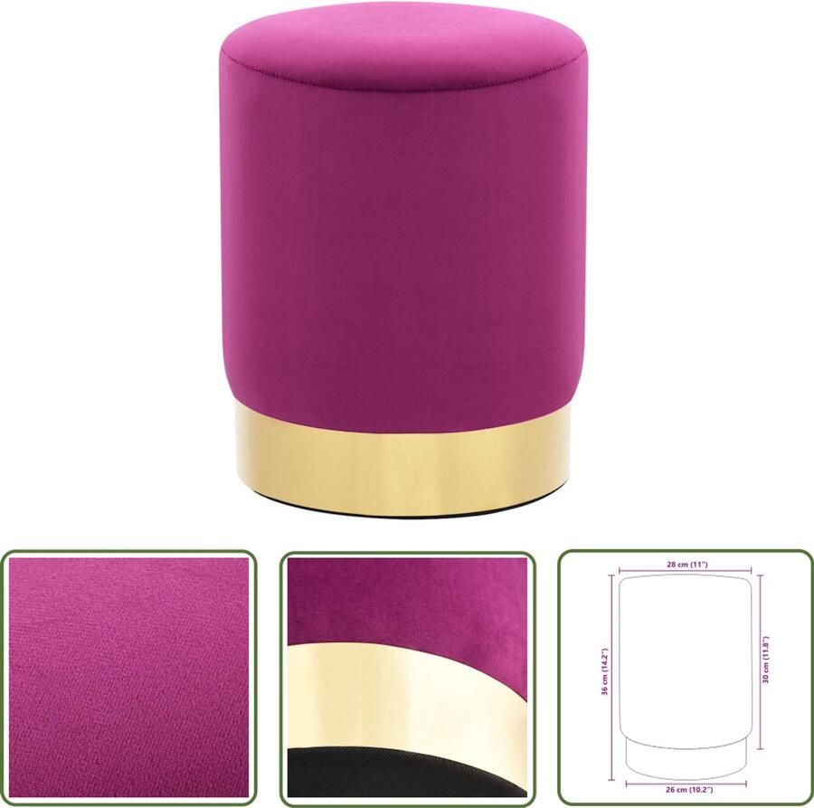 VidaXL Kruk Fluweel Paars & Goud Luxe Design Luxe Kruk Velvet Kruk Stoffen Kruk Ronde Kruk Tonvormige Kruk