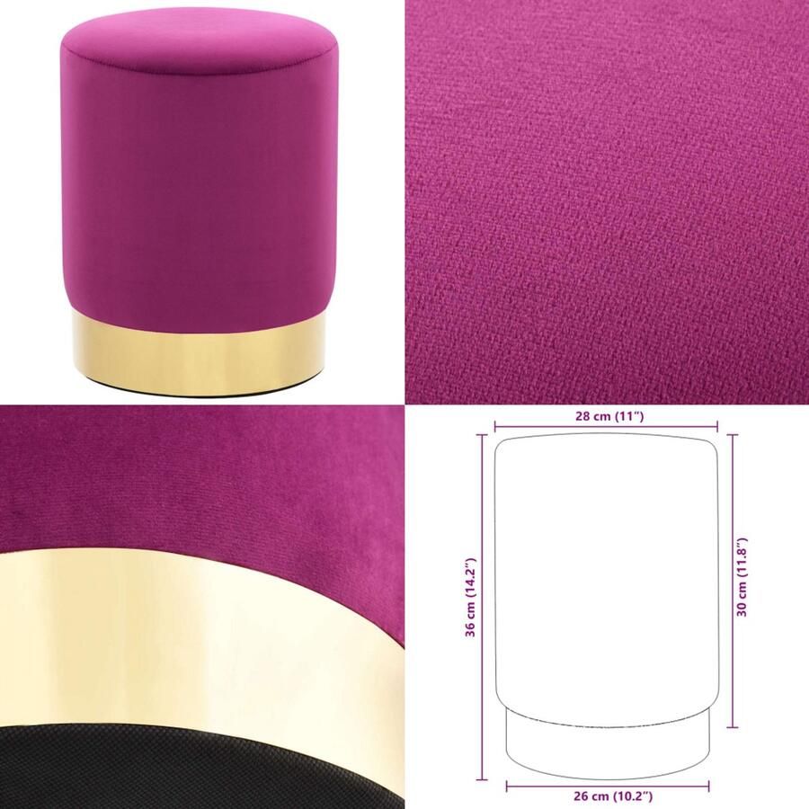 VidaXL Kruk fluweel paars en goudkleurig Kruk Krukken Voetbank Voetbanken
