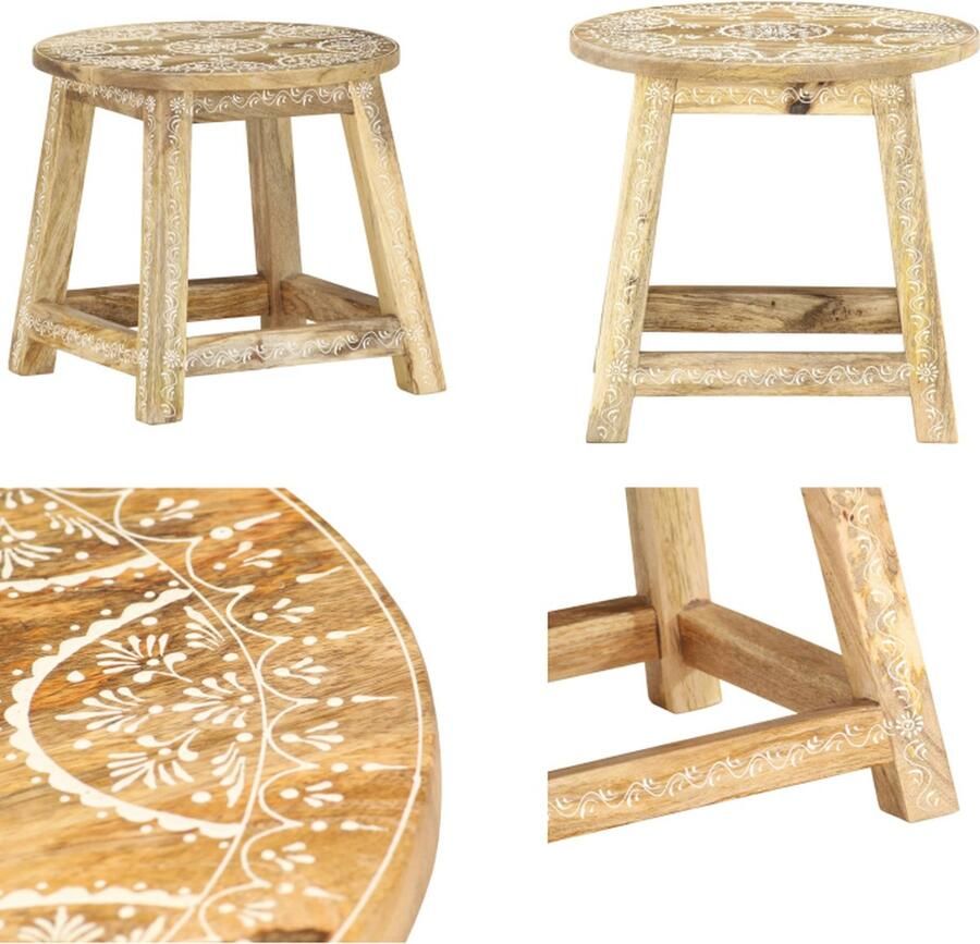 VidaXL -Kruk-handgeschilderd-38x38x35-cm-massief-mangohout