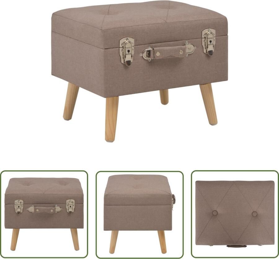 The Living Store Kruk Opbergvak 40 x 33 x 33 cm Polyester Massief hout Hocker Kruk Opbergkruk Stoffen Kruk Bruine Kruk - Foto 2