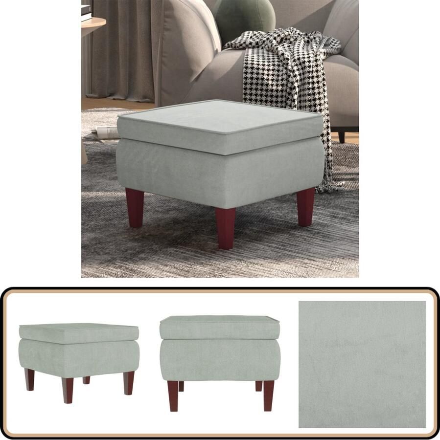 VidaXL Kruk Houten Poten Fluweel Lichtgrijs Krukje Velvet Bankje Zachte Kruk Design Kruk Moderne Kruk Grijs Meubilair Lounge Accessoires Binnen Decoratie Huiskamervoorwerp Relaxstoel