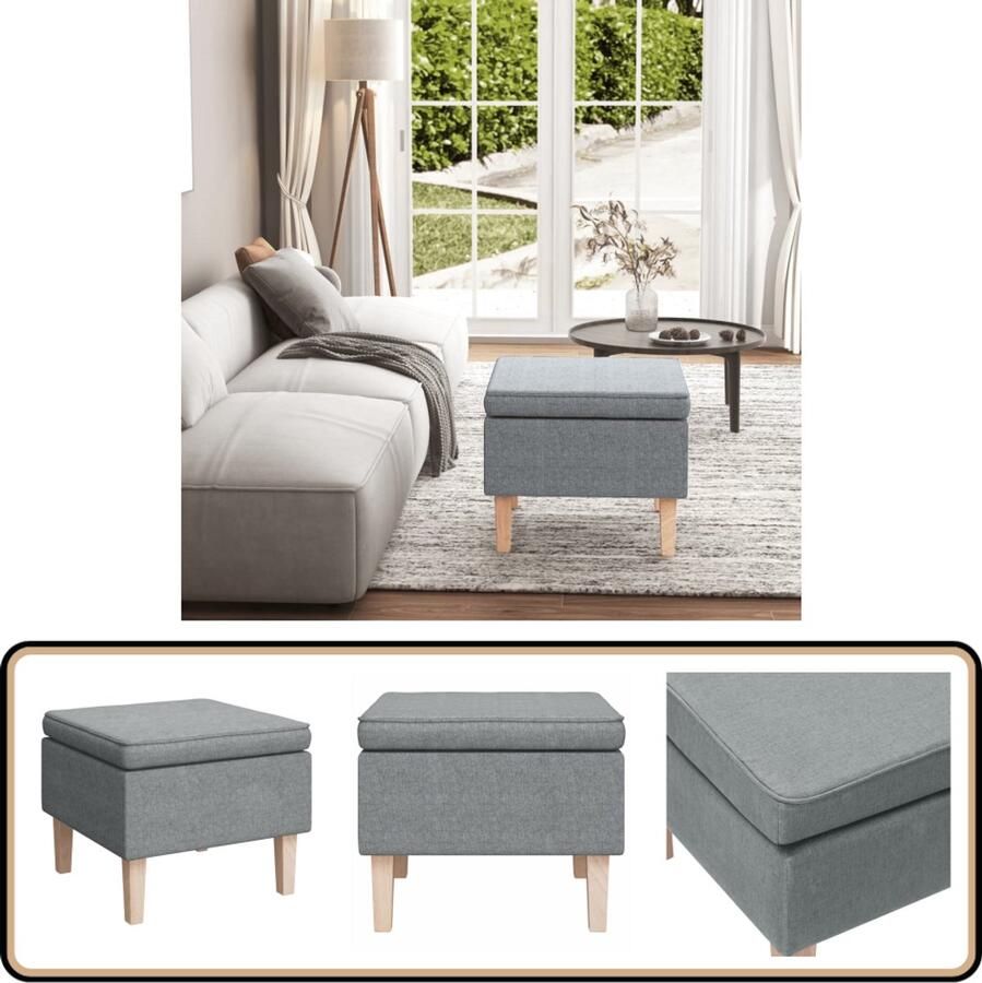 VidaXL Kruk Houten Poten Lichtgrijs Stof Voetenbank Krukje Zitmeubilair Lounge Meubels Relaxstoel Huiskamer Meubelen Grijs Meubilair Stoffen Bankjes