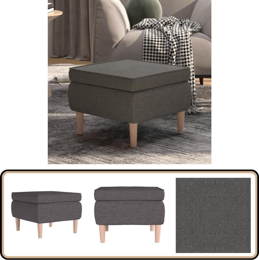 VidaXL Kruk Houten poten Stof Donkergrijs Kruisvoet Bank Voetenbank Grijs Design Kruk Moderne Kruk Kleine Kruk Multifunctionele Kruk Relaxstoel Zithoek Accessoires Lounge Meubels Binnenmeubilair