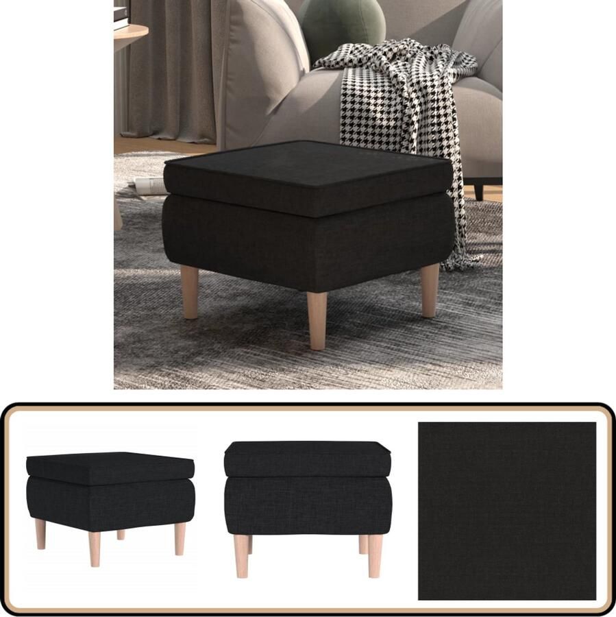 VidaXL Kruk Houten poten Zwart 52x52x42 cm Kruisvoet Bank Zwarte Kruk Zwarte Voetenbank Design Kruk Moderne Kruk Kleine Kruk Multifunctionele Kruk Relaxstoel Voetensteun Bijzettafel