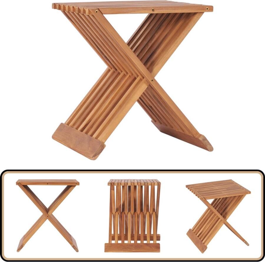 VidaXL Kruk Inklapbaar 40x32x45 cm Teakhout Tuinstoel Teak Houten Stoel Klapstoelen Buitenshuis Meubilair Terrasbank