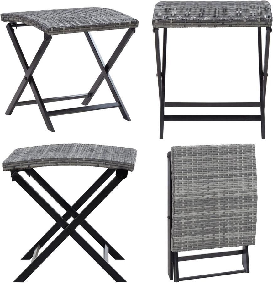 VidaXL Kruk inklapbaar poly rattan grijs Kruk Krukken Inklapbare Kruk Inklapbare Krukken