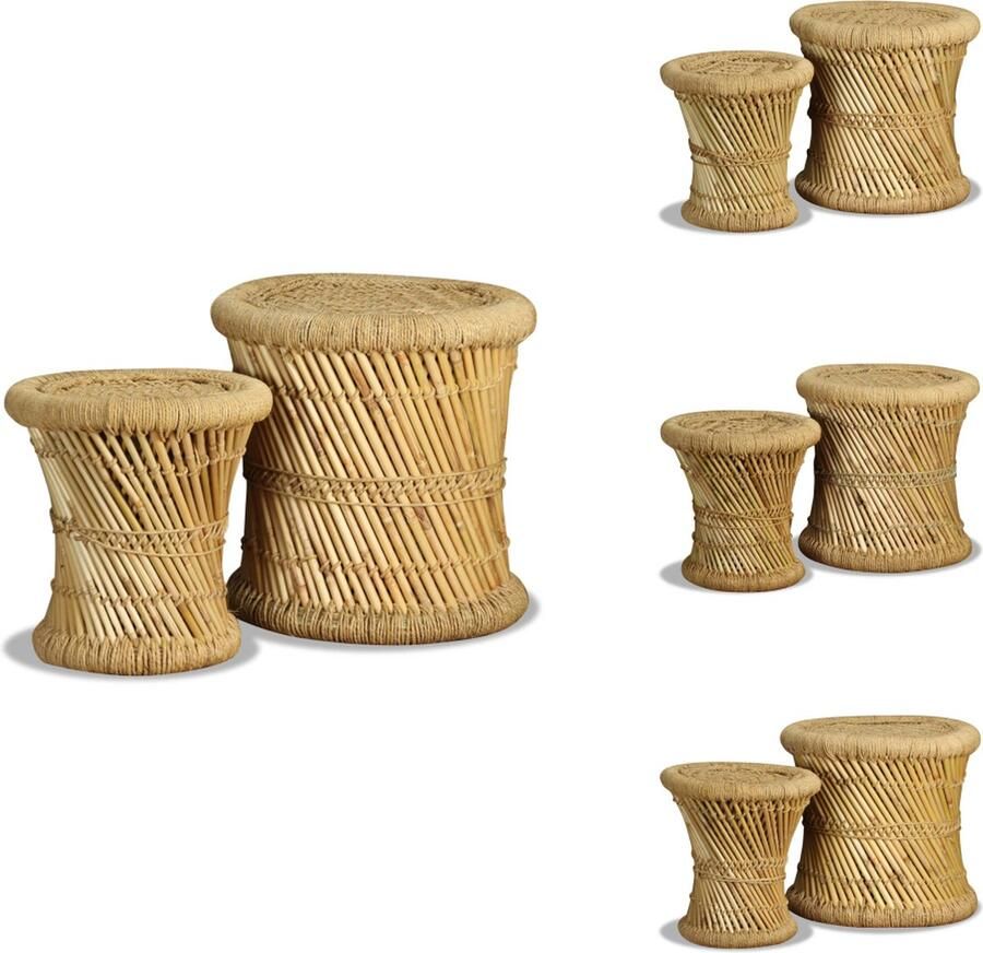 VidaXL Bamboe Krukken Set van 2 Handgemaakt Stapelbaar ø39x37cm ø31x31cm Bamboe en Jute Weerbestendig Krukje