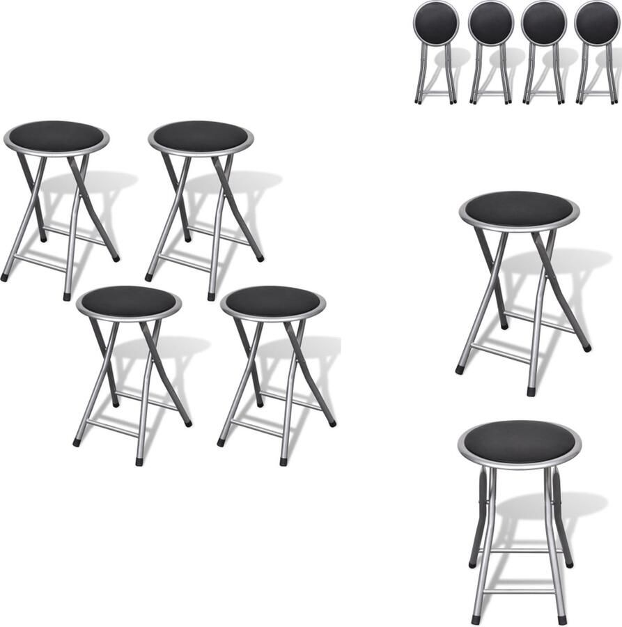 The Living Store Inklapbare krukken set van 4 Stalen frame Kunstleren bekleding Vlek- en waterbestendig Lichtgewicht 30x44.5cm (Ã¸xH) PVC materiaal - Foto 3