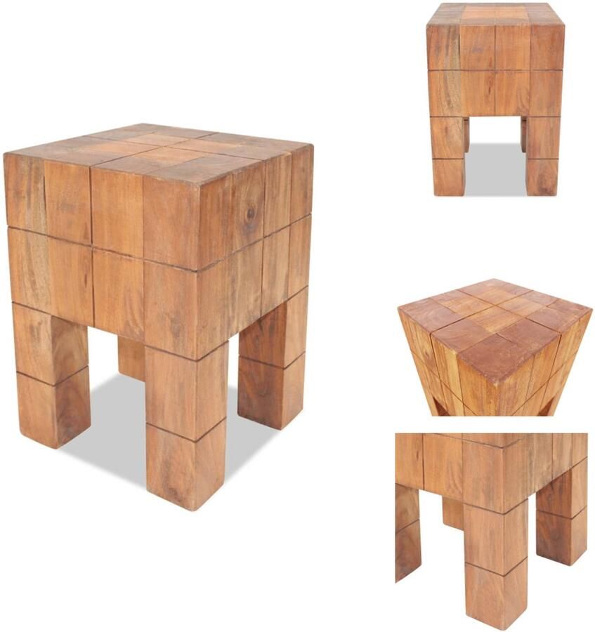 VidaXL Kruk Massief Gerecycled Hout 28 x 28 x 40 cm Handgemaakt Krukje
