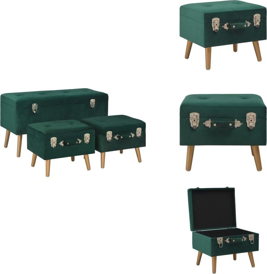 VidaXL Opbergkruk fluweel Groen Goud 85 x 38 x 47 cm Met opbergruimte Hocker