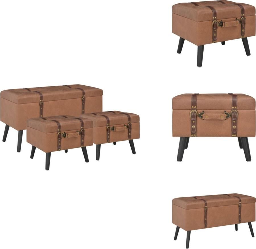 VidaXL Krukkenset bruin 85 x 38 x 47 cm 40 x 33 x 33 cm PVC opbergruimte Hocker