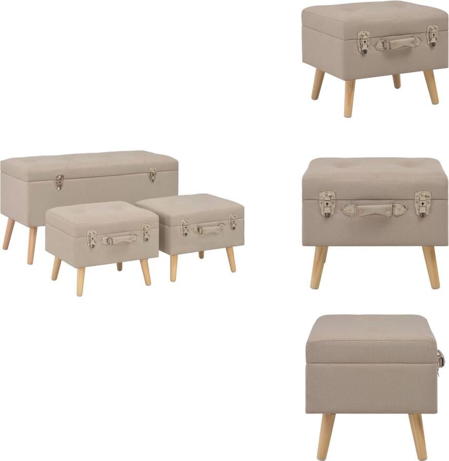 VidaXL Kruk Krukken Krukje Krukjes Opbergkrukken 3 st stof beige