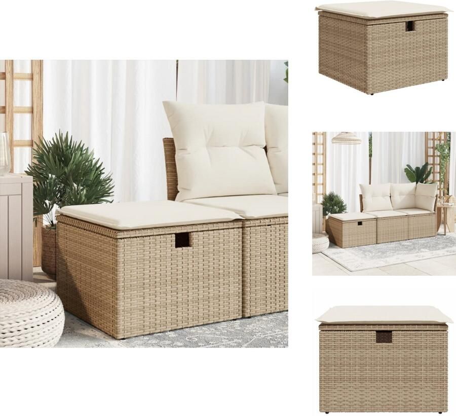 VidaXL Kruk Krukken Krukje Plantenkrukje Tuinkruk met kussen 55x55x37 cm poly rattan beige