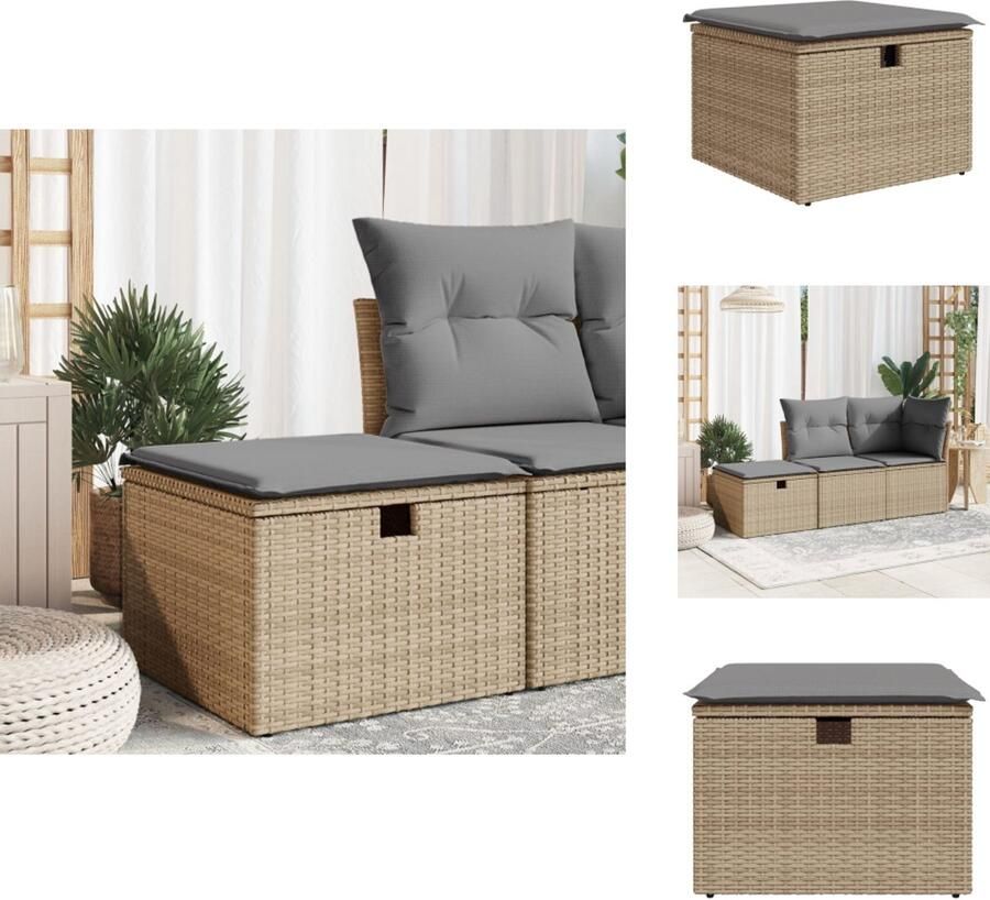 VidaXL Kruk Krukken Krukje Plantenkrukje Tuinkruk met kussen 55x55x37 cm poly rattan beige