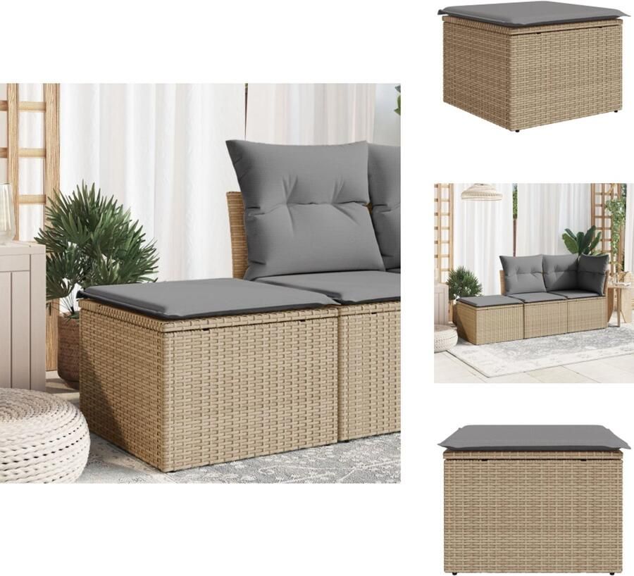 VidaXL Kruk Krukken Krukje Plantenkrukje Tuinkruk met kussen 55x55x37 cm poly rattan beige