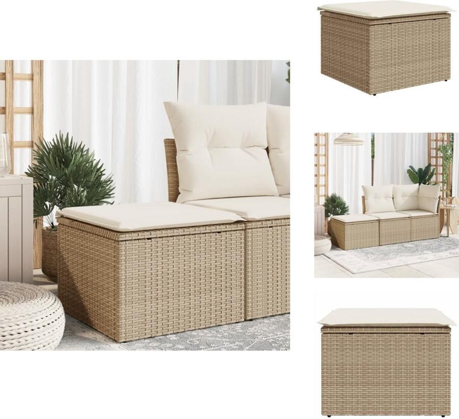 VidaXL Kruk Krukken Krukje Plantenkrukje Tuinkruk met kussen 55x55x37 cm poly rattan beige - Foto 2