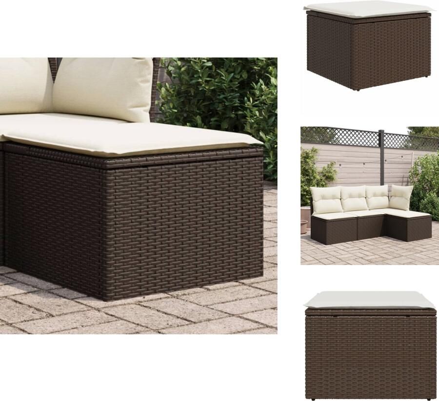 VidaXL Kruk Krukken Krukje Plantenkrukje Tuinkruk met kussen 55x55x37 cm poly rattan bruin