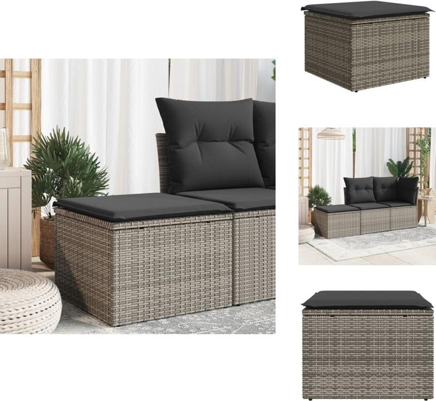 VidaXL Kruk Krukken Krukje Plantenkrukje Tuinkruk met kussen 55x55x37 cm poly rattan grijs