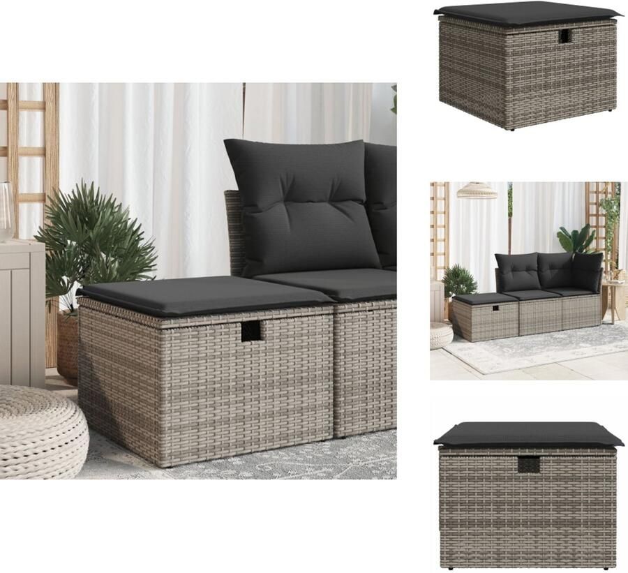 VidaXL Kruk Krukken Krukje Plantenkrukje Tuinkruk met kussen 55x55x37 cm poly rattan grijs