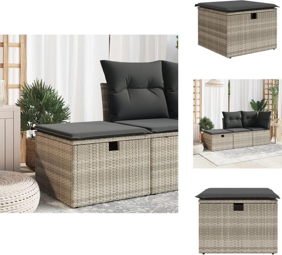 VidaXL Kruk Krukken Krukje Plantenkrukje Tuinkruk met kussen 55x55x37 cm poly rattan lichtgrijs