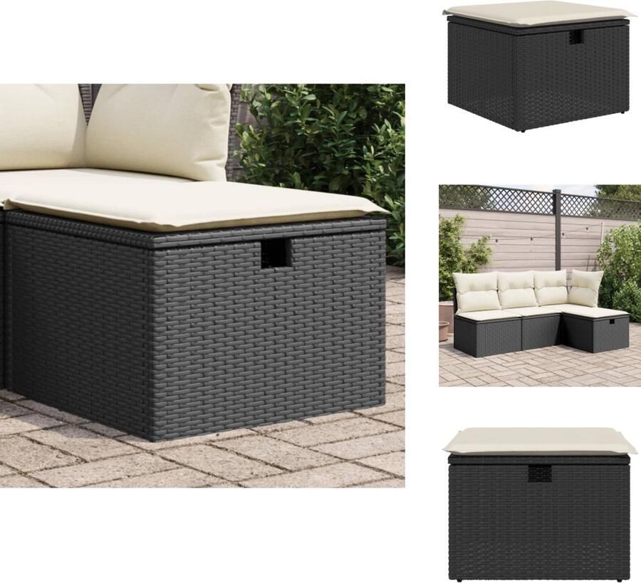 VidaXL Kruk Krukken Krukje Plantenkrukje Tuinkruk met kussen 55x55x37 cm poly rattan zwart