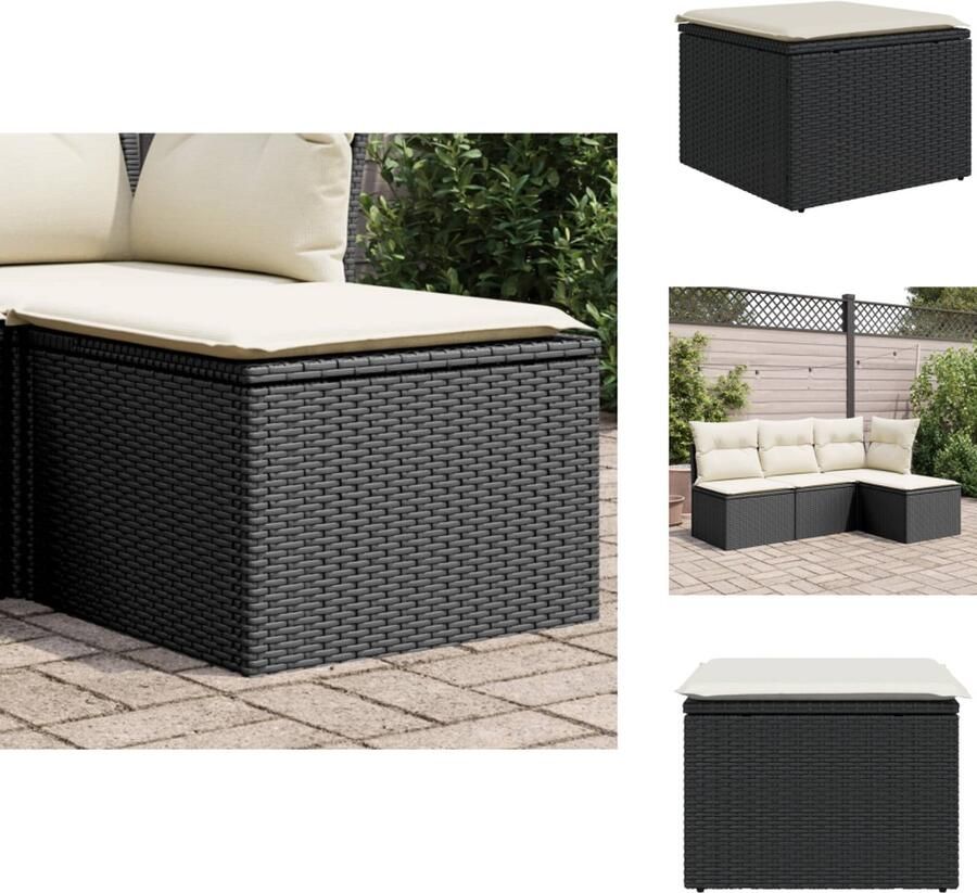 VidaXL Kruk Krukken Krukje Plantenkrukje Tuinkruk met kussen 55x55x37 cm poly rattan zwart