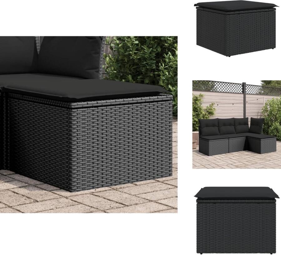 VidaXL Kruk Krukken Krukje Plantenkrukje Tuinkruk met kussen 55x55x37 cm poly rattan zwart
