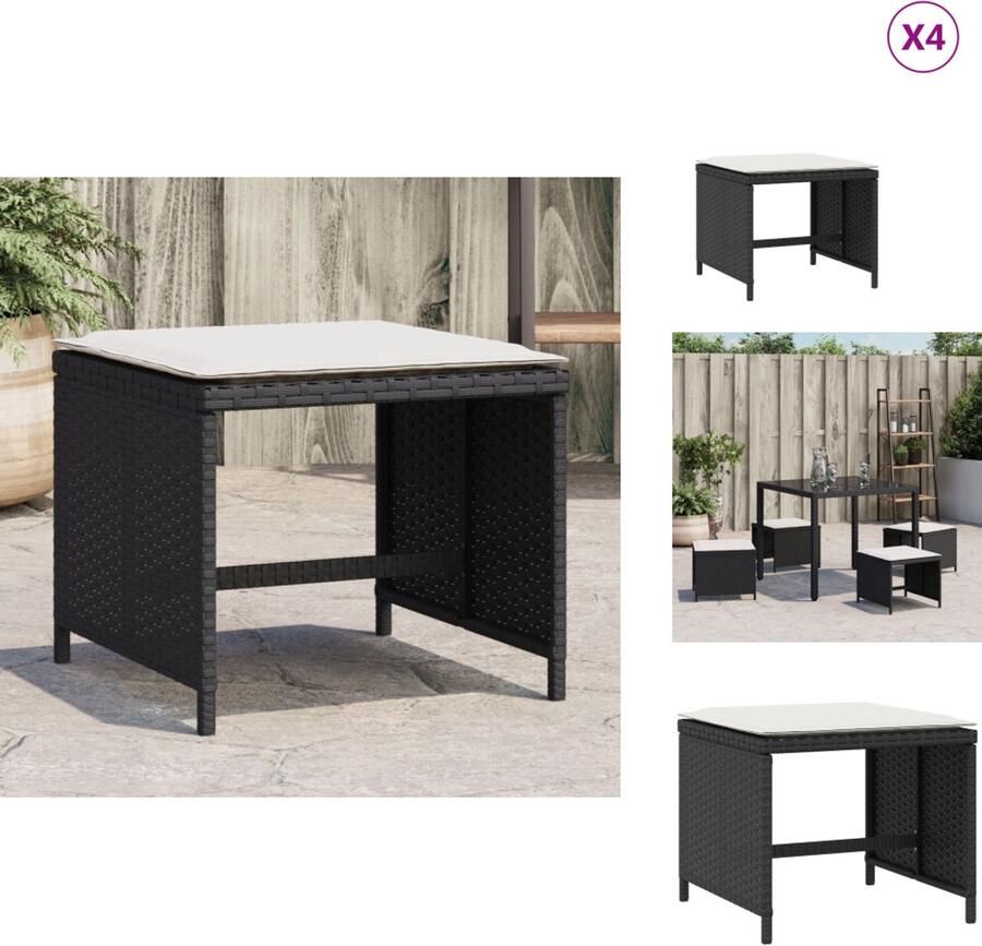 VidaXL Kruk Krukken Krukje Plantenkrukje Tuinkrukken 4 st met kussens 41x41x36 cm poly rattan zwart