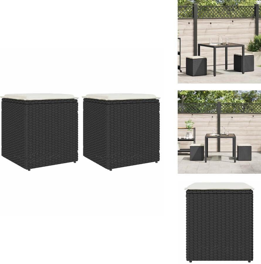 VidaXL Kruk Krukken Krukje Plantenkrukje Tuinkrukken met kussens 2 st 40x40x43 cm poly rattan zwart