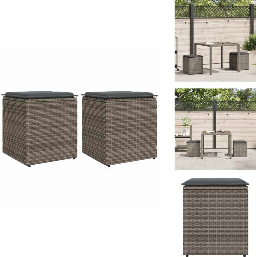 VidaXL Kruk Krukken Krukje Plantenkrukje Tuinkrukken met kussens 2 st 40x40x43 cm poly rattan grijs