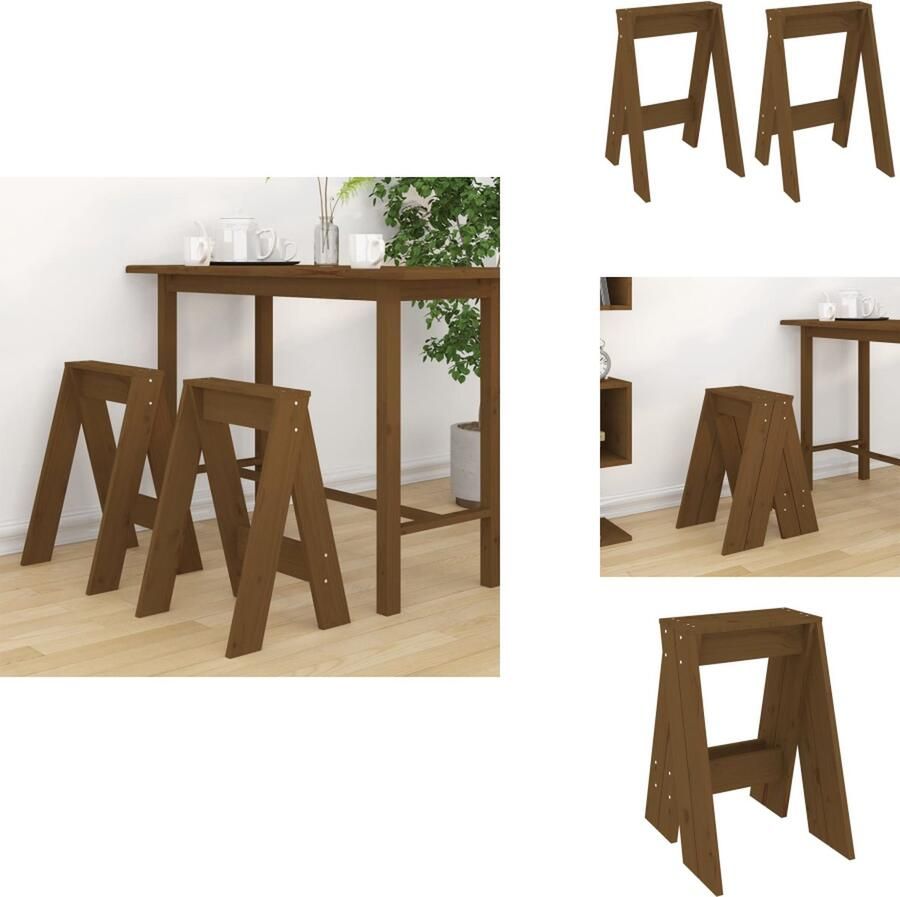 VidaXL Kruk. Krukken Krukje Stoel Keukenkruk Krukken 2 st 40x40x60 cm massief grenenhout honingbruin