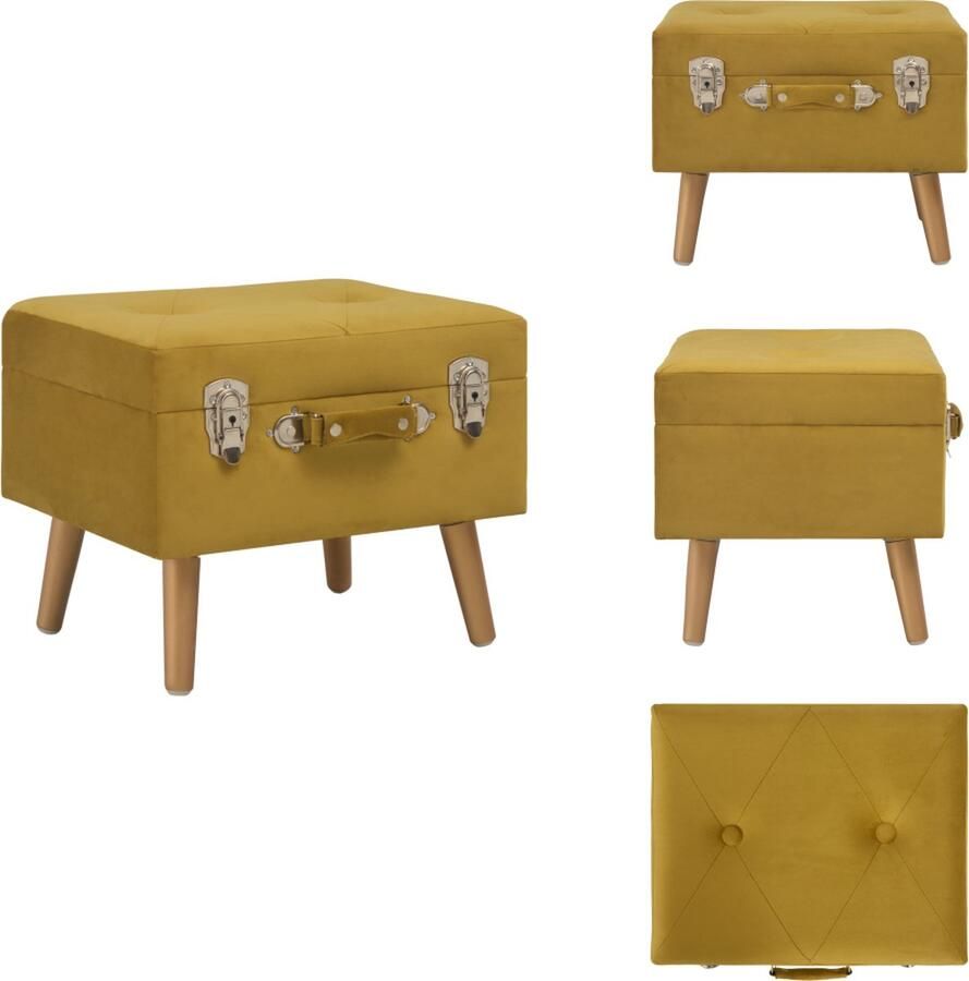 VidaXL Opbergkruk Fluweel Massief grenenhout 40 x 33 x 33 cm Mosterdgeel en goud Hocker