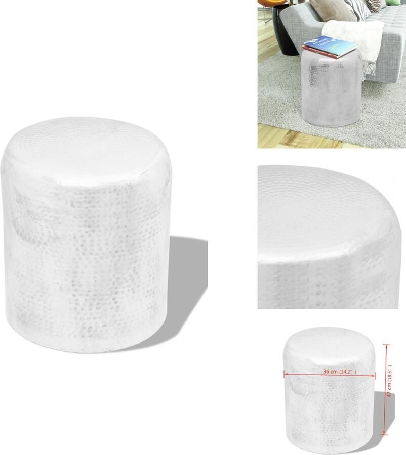 VidaXL Kruk Krukken Stoel Stoelen Krukje bijzettafeltje gehamerd aluminium zilverkleurig