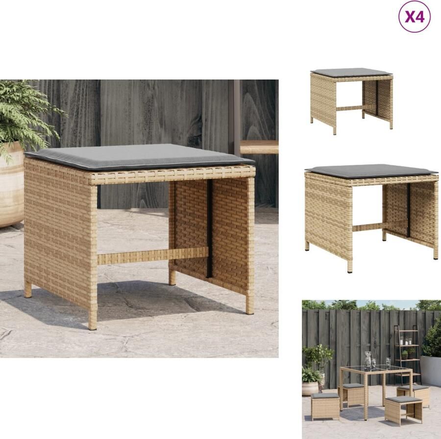 VidaXL Kruk Krukken Tuinkruk Buitenkruk Tuinkrukken 4 st kussens 40x40x35 cm poly rattan gemengd beige