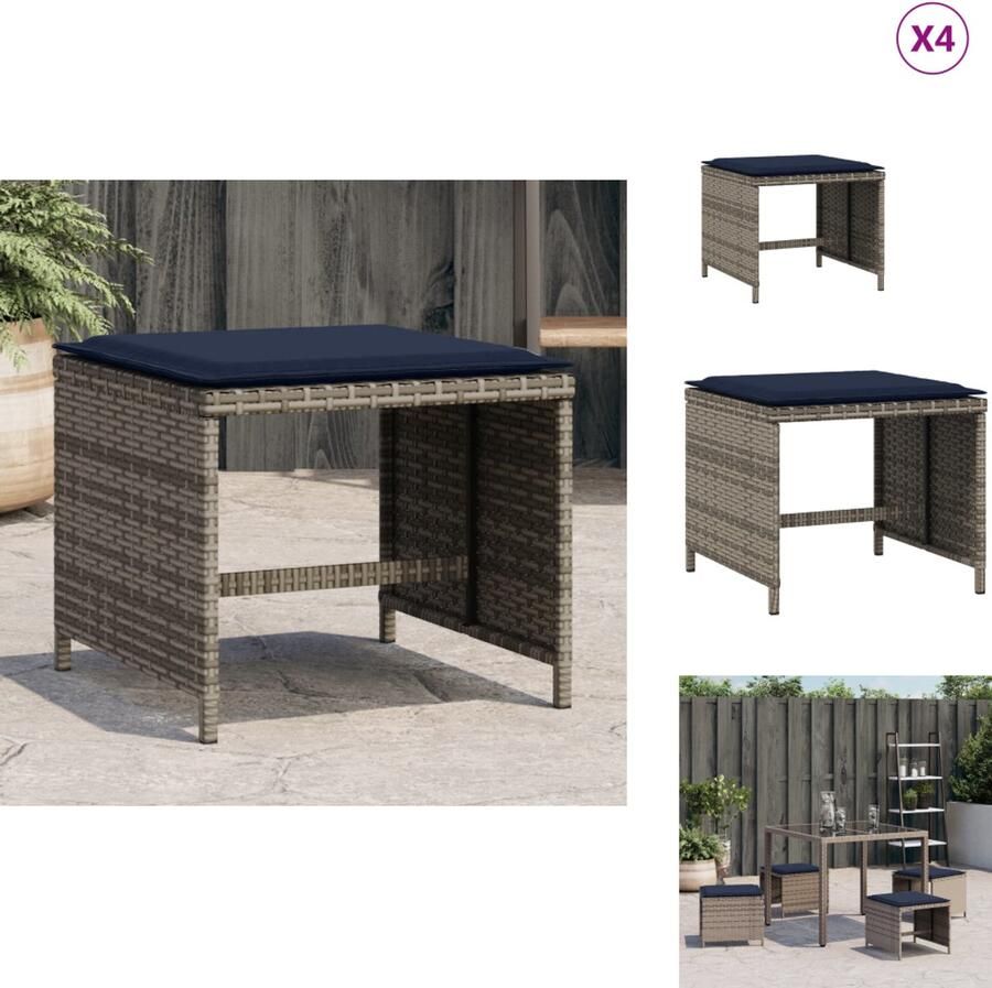 VidaXL Kruk Krukken Tuinkruk Buitenkruk Tuinkrukken 4 st met kussens 40x40x35 cm poly rattan grijs
