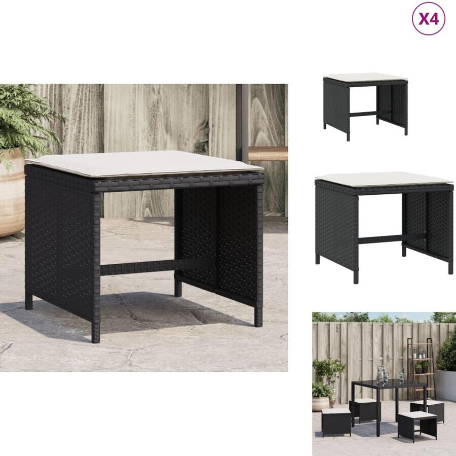 VidaXL Kruk Krukken Tuinkruk Buitenkruk Tuinkrukken 4 st met kussens 40x40x35 cm poly rattan zwart