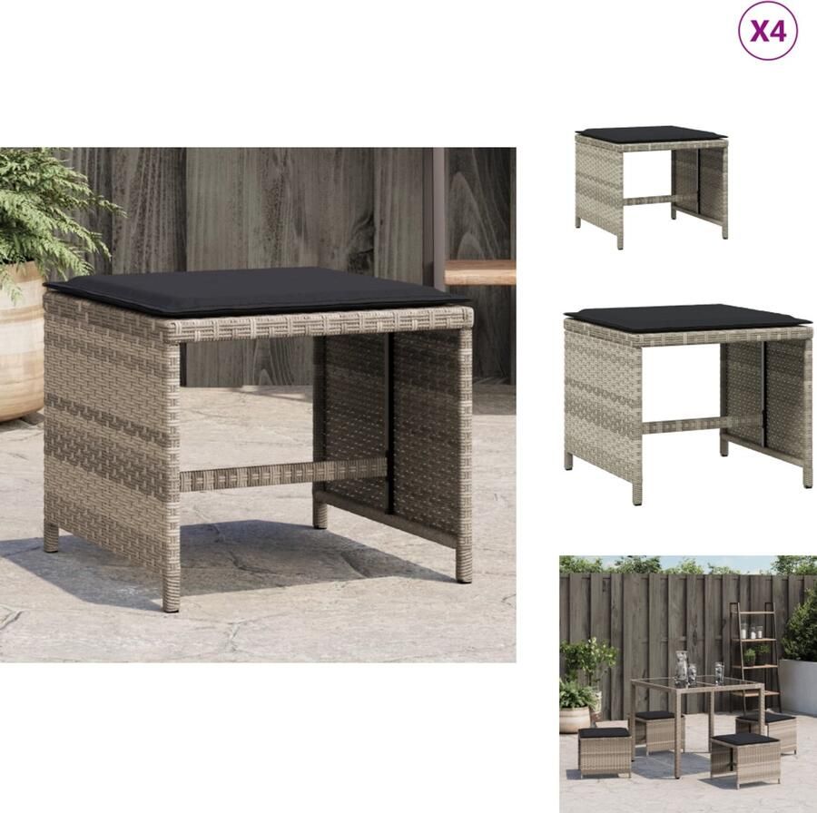 VidaXL Kruk Krukken Tuinkruk Buitenkruk Tuinkrukken 4 st met kussens 40x40x35 cm poly rattan lichtgrijs