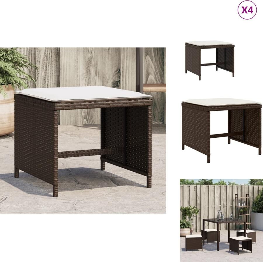 VidaXL Kruk Krukken Tuinkruk Buitenkruk Tuinkrukken 4 st met kussens 40x40x35 cm poly rattan bruin