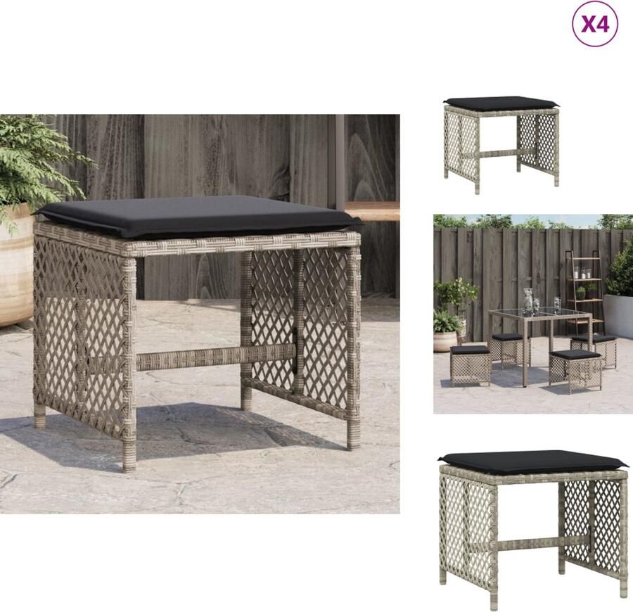 VidaXL Kruk Krukken Tuinkruk Buitenkruk Tuinkrukken 4 st met kussens 41x41x36 cm poly rattan lichtgrijs