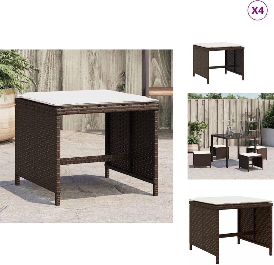 VidaXL Kruk Krukken Tuinkruk Buitenkruk Tuinkrukken 4 st met kussens 41x41x36 cm poly rattan bruin
