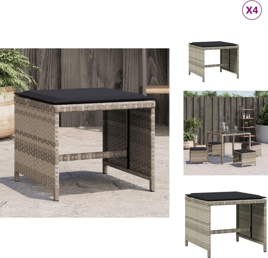 VidaXL Kruk Krukken Tuinkruk Buitenkruk Tuinkrukken 4 st met kussens 41x41x36 cm poly rattan lichtgrijs